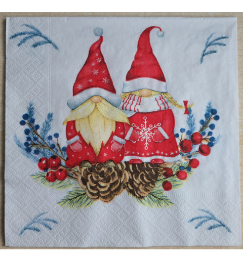 Serviette Zwei Wichtel/Tannenzapfen