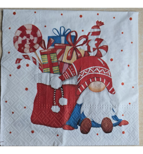 Serviette Wichtel mit Geschenken