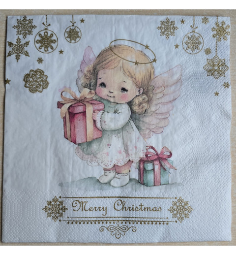 Serviette Engel mit Geschenken