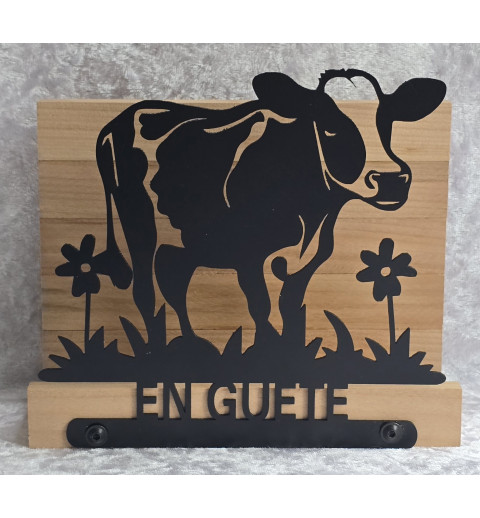 Servietten-Halter Kuh mit zwei Blumen/natur