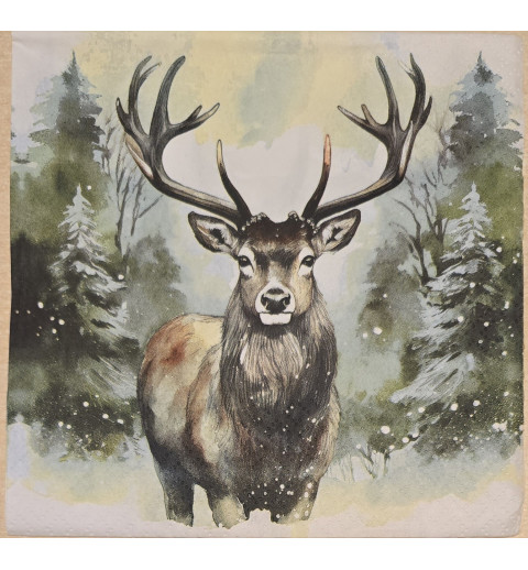 Serviette Hirsch/Wald grün