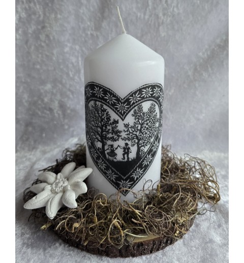 Kerze mit Scherenschnitt Motiv/Edelweiss