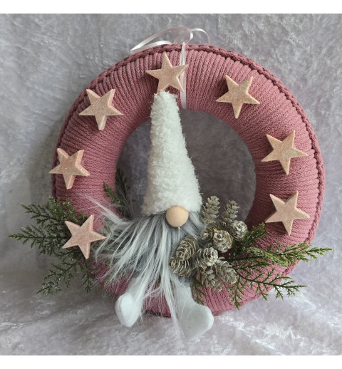 Tür/Wanddeko Wichtel weiss/rosa
