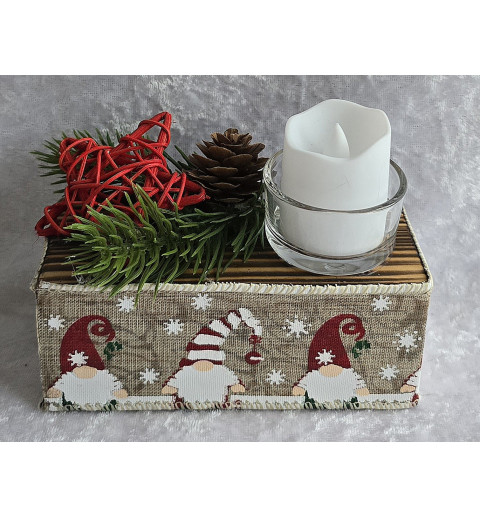 Teelicht Balken mit Wichtelband beige/rot