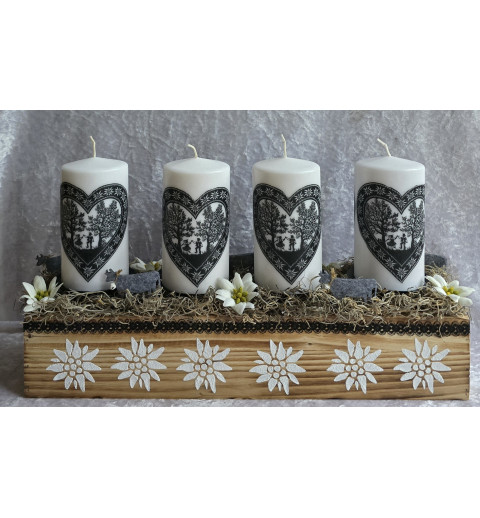 Adventsgesteck Alpenfeeling schwarz/weiss
