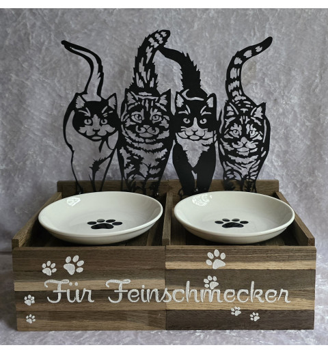 Katzen Futternapf Vier Katzen/gräuchte Eiche