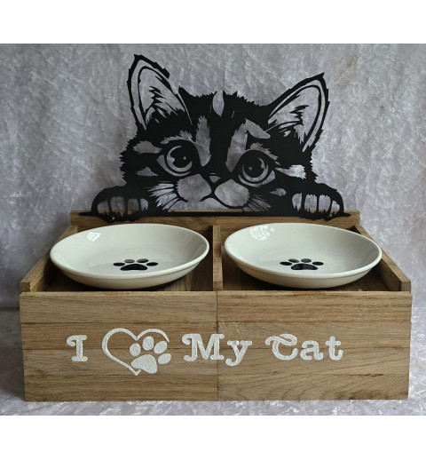 Katzen Futternapf Katzenkopf/Eiche