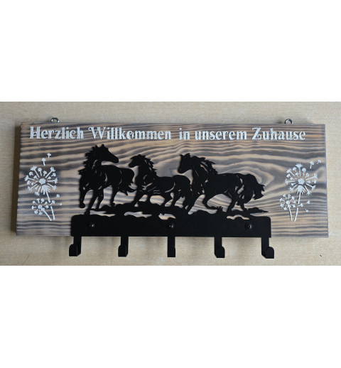 Garderobe Drei Pferde/Pusteblumen " Herzlich Willkommen"