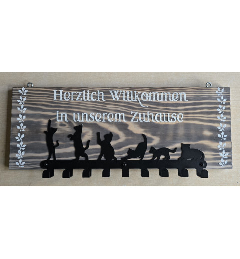 Garderobe Sechs Katzen "Herzlich Willkommen"