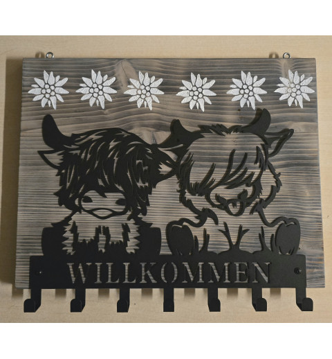 Garderobe Zwei lustige Hochlandrinder " Willkommen"