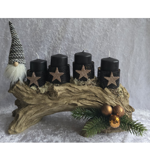 Adventsgesteck mit Wichtel/schwarz
