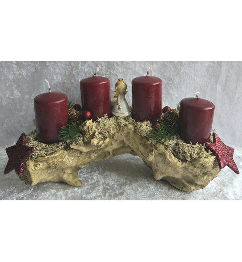 Adventsgesteck mit Engel/bordeaux