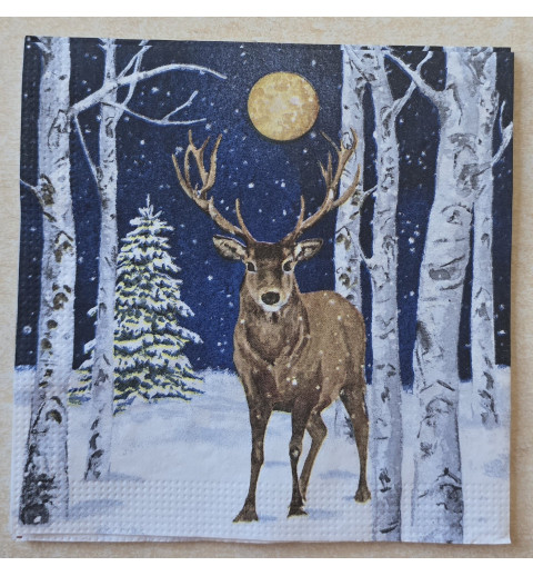 Serviette Hirsch im Winterwald