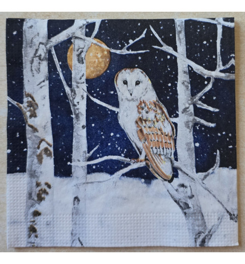 Serviette Eule im Winterwald