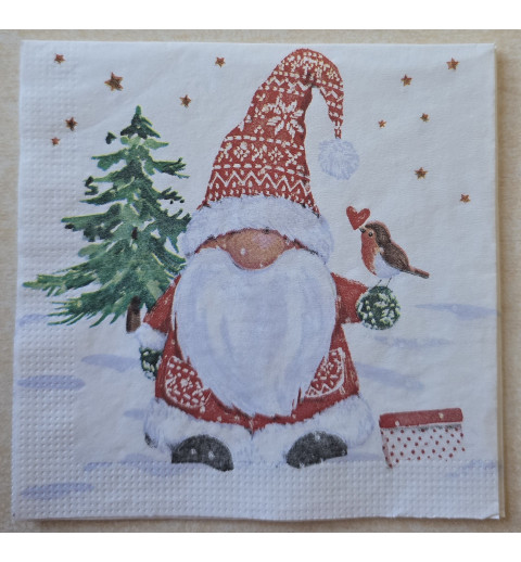 Serviette Wichtel/Vogel/Tannenbaum