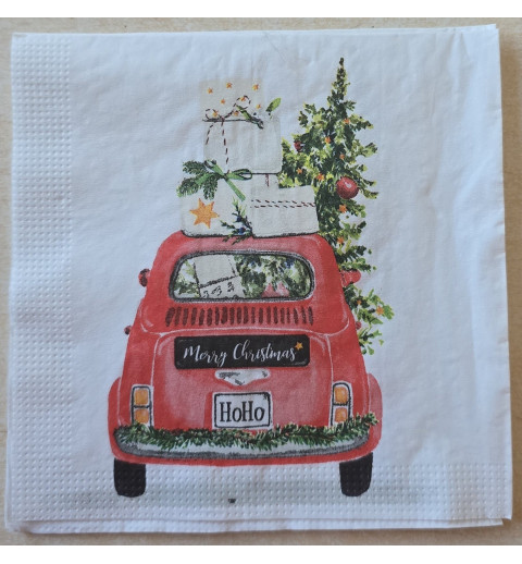 Serviette Auto mit Weihnachtsbaum und Geschenken