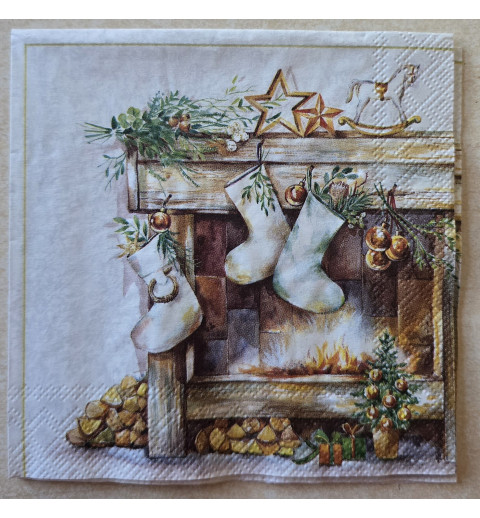 Serviette Kamin mit Weihnachts Socken
