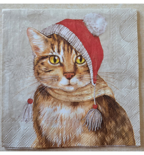 Serviette Katze mit Weihnachts Mütze