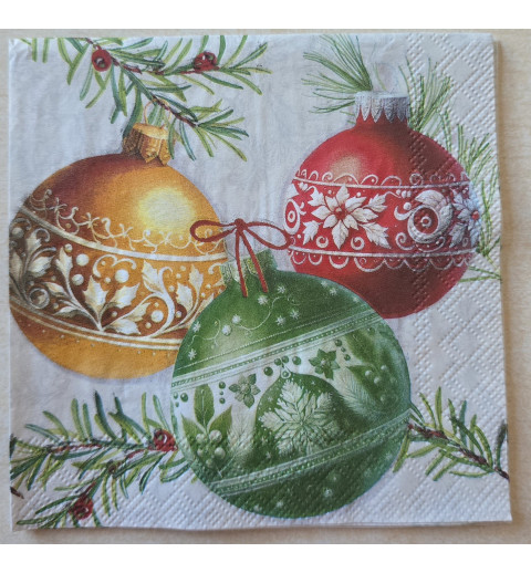Serviette Drei Weihnachts Kugeln/rot-grün-gold