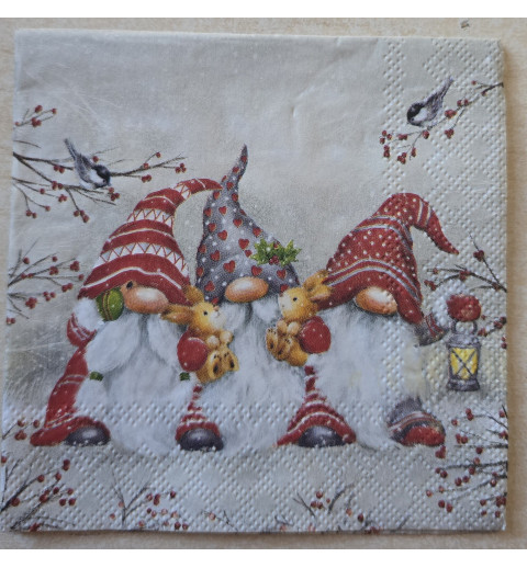 Serviette Drei Wichtel mit Kaninchen