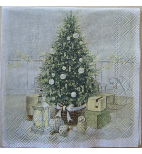Serviette Weihnachtsbaum grün-weiss