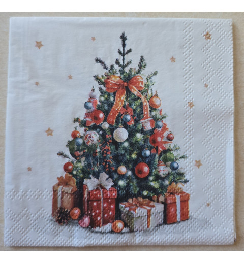 Serviette Weihnachtsbaum mit Geschenken rot-weiss