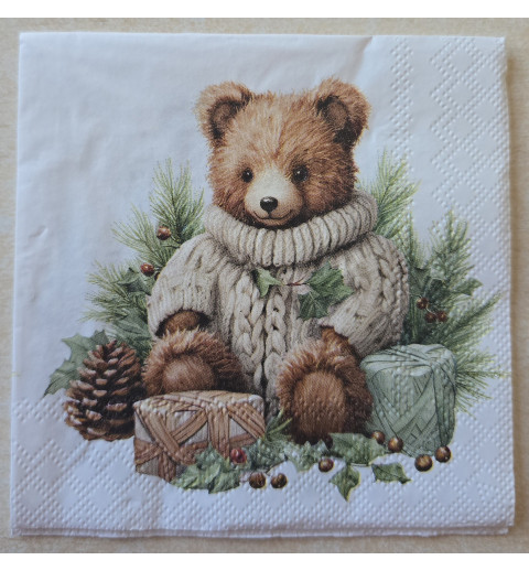 Serviette Teddybär mit Geschenken