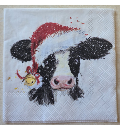 Serviette Kuh mit Weihnachts Mütze