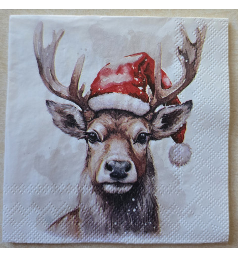 Serviette Hirsch mit Weihnachts Mütze