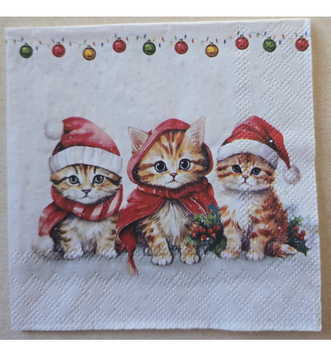 Serviette Drei Weihnachts Katzen