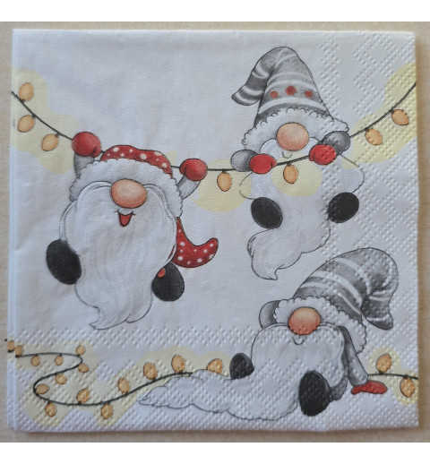 Serviette Drei Wichtel mit Lichterkette