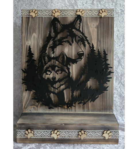 Schild stehend Wolf mit Jungem mit LEDs