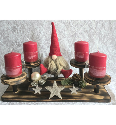 Adventsgesteck gestuft Wichtel rot