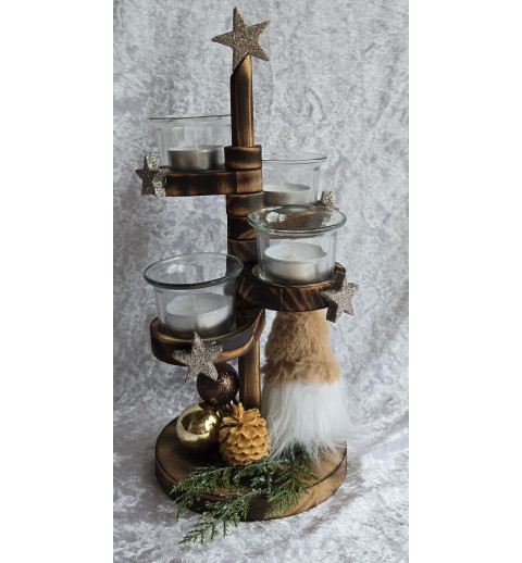 Adventsgesteck rund gestuft Wichtel/braun-beige