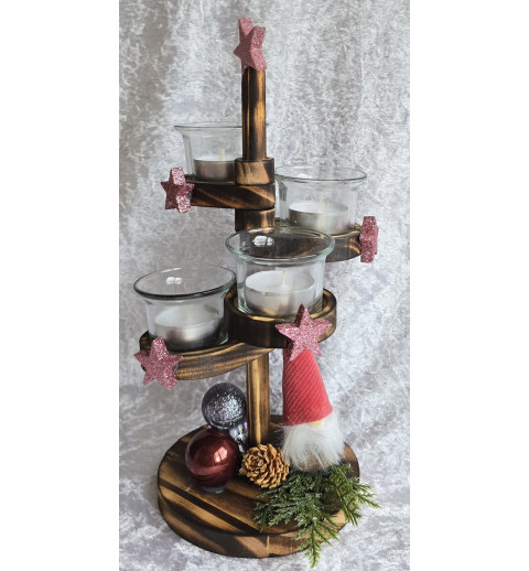 Adventsgesteck rund gestuft Wichtel/coralle-rosa