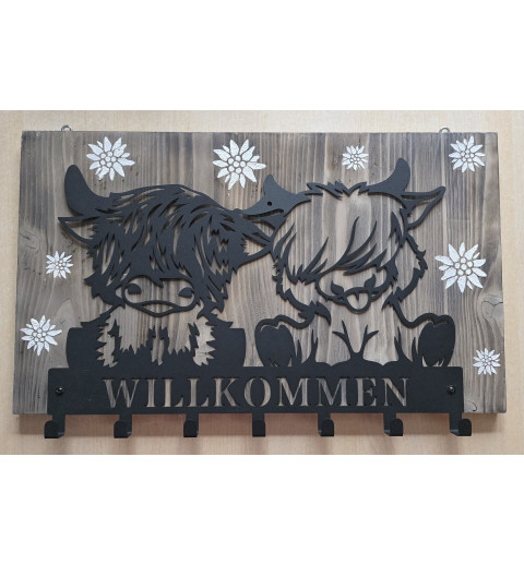 Garderobe Zwei Hochlandrinder " Willkommen "