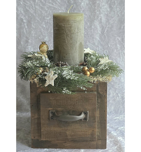 Weihnachts Kiste mit Kerze/Engel/braun/olive