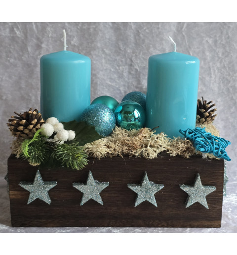 Weihnachts Kiste mit Kerzen/Sterne/türkis