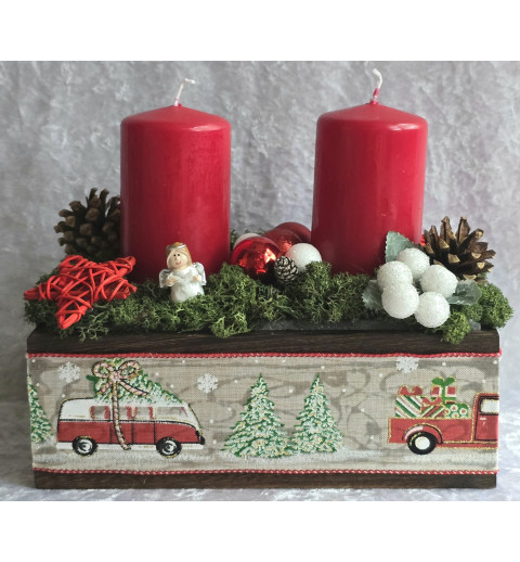 Weihnachts Kiste mit Kerzen/Autos/rot