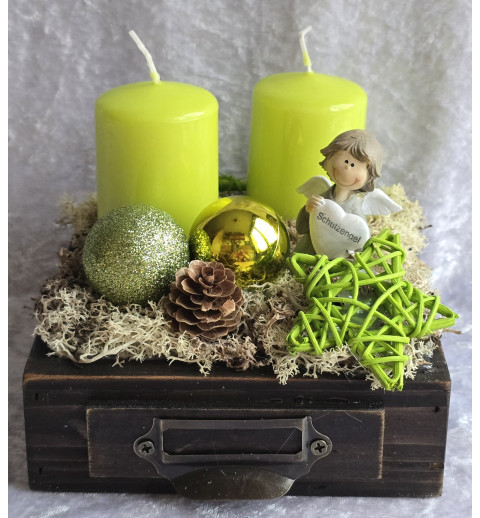 Weihnachts Kiste mit Kerzen/Engel/hellgrün