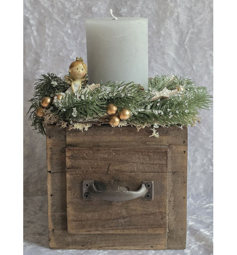 Weihnachts Kiste mit Kerze/Engel/braun/hellgrau