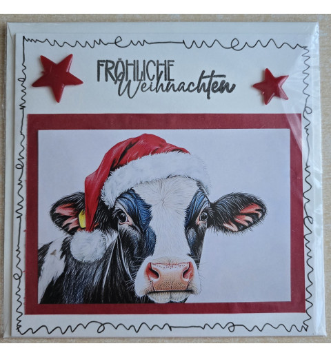 Karte Kuh mit Weihnachtsmütze rot-creme 3