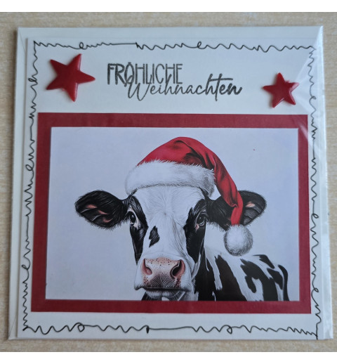 Karte Kuh mit Weihnachtsmütze rot-creme 4