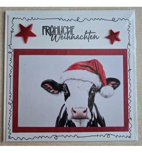 Karte Kuh mit Weihnachtsmütze rot-creme 5