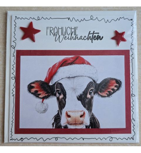 Karte Kuh mit Weihnachtsmütze rot-creme 6