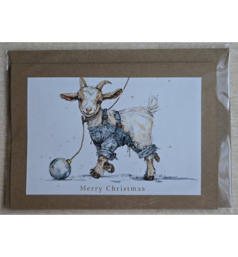 Karte Ziege mit Weihnachtskugel 2