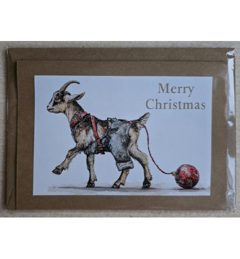 Karte Ziege mit Weihnachtskugel 4