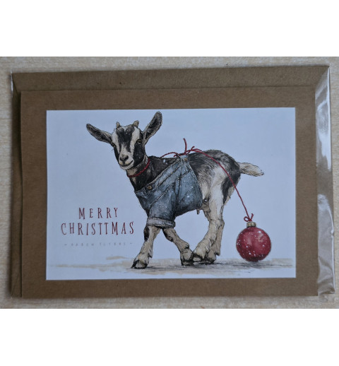 Karte Ziege mit Weihnachtskugel 5