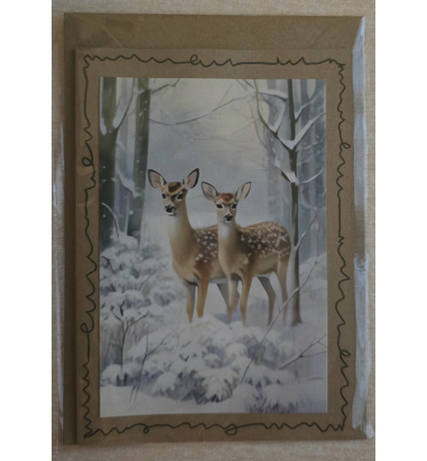 Karte Zwei Rehe im Winterwald 2