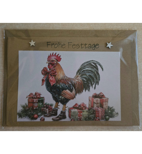 Karte Bunte Weihnachts Hühner und Hähne 2